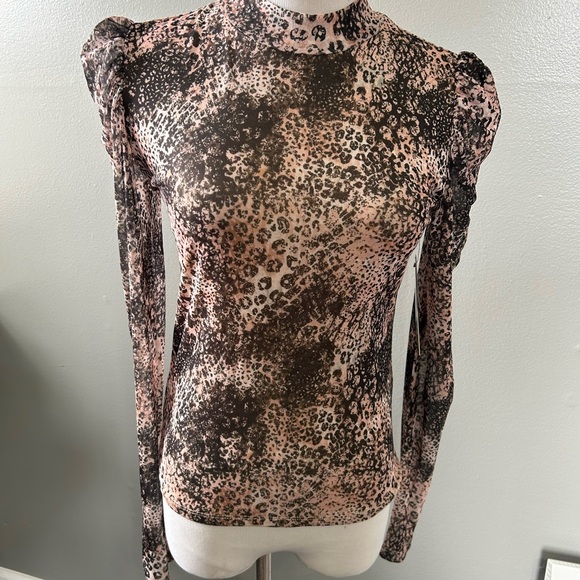 Catherine Malandrino women’s size M mesh‎ animal print Mockneck  blouse, LS - Picture 3 of 8